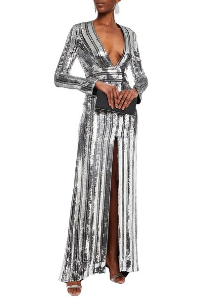 Galvan  London Stardust Sequined Crepe Gown In Silver