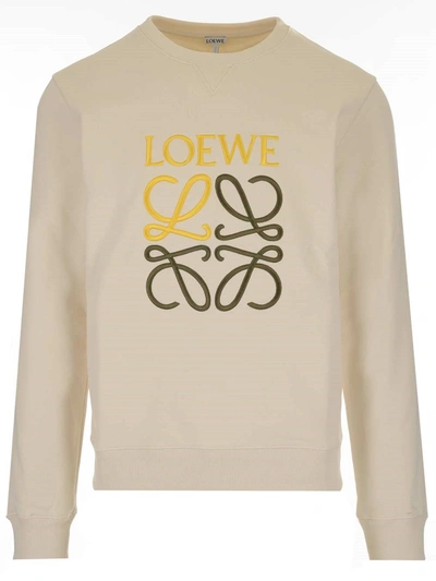Loewe Mens Ecru Anagram-embroidered Cotton-jersey Sweatshirt L In Beige