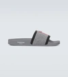 Thom Browne Tricolour-stripe Wool-twill And Rubber Slides In Grey