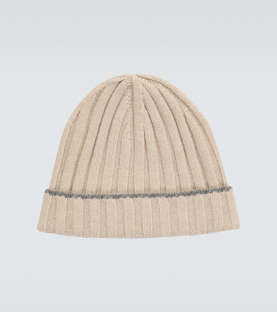 Brunello Cucinelli Contrasting Stripe Beanie In Beige