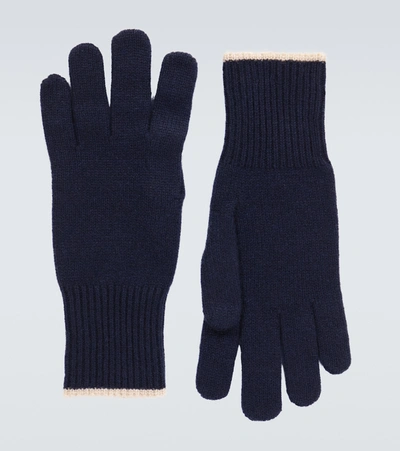 Brunello Cucinelli Contrast-trim Cashmere Gloves In Blue