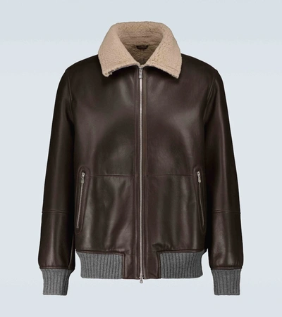 Brunello Cucinelli Shearling-collar Flight Jacket In Brown