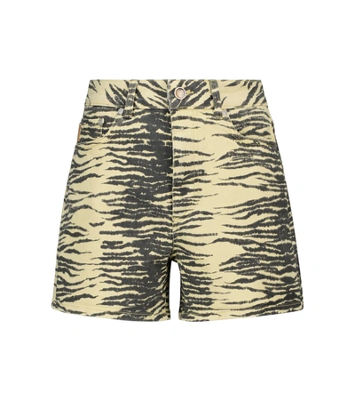 Ganni Organic Cotton-blend Denim Shorts In Gelb