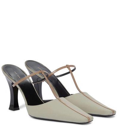 The Row Office Leather-trimmed Shell Mules In Neutrals