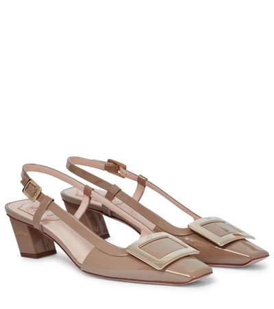 Roger Vivier Belle Vivier Metal Buckle Slingback Pumps In Beige Patent Leather In Taupe