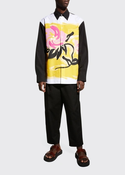 Marni Men's Painted Floral-print Sport Shirt In Vibrant/re