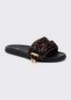 Fendi Black Brown Ff Vertigo Satin Slides In Tabacco Nero