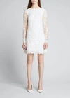 TADASHI SHOJI LONG-SLEEVE LACE SHIFT DRESS,PROD166210127