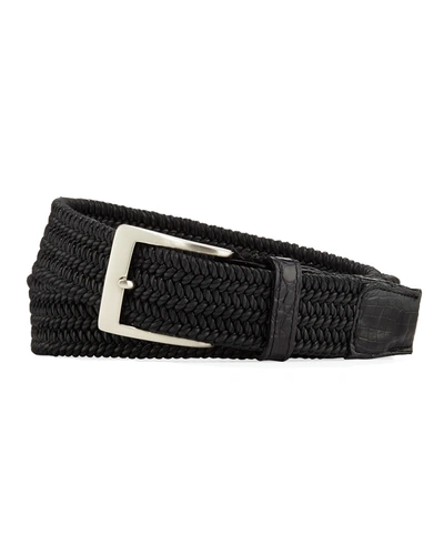 W. Kleinberg Men's Sport Stretch Belt With Crocodile-trim In Marine