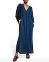 Ocean + Main Cotton Gauze Lounge Caftan In Teal