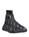 Balenciaga Men's Speed 2.0 Knit High-top Sock Sneakers In Noir/ecru
