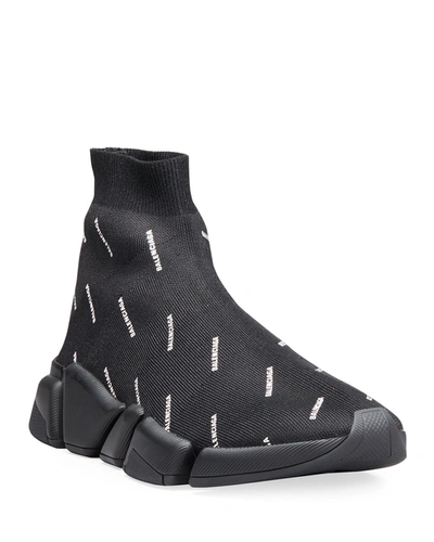 Balenciaga Men's Speed 2.0 Knit High-top Sock Sneakers In Noir/ecru Logo