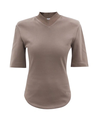 Attico Padded-shoulder Cotton-jersey T-shirt In Brown