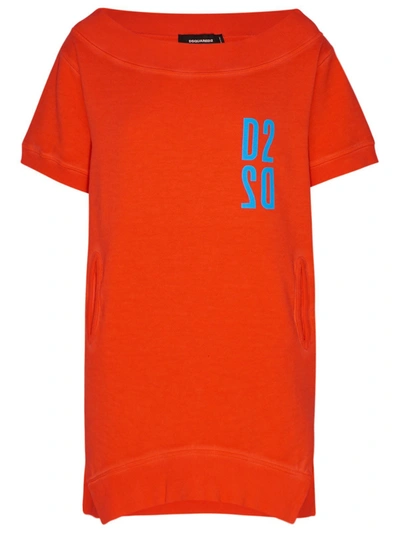 Dsquared2 Off Shoulder Logo Print Sweatshirt In Orange