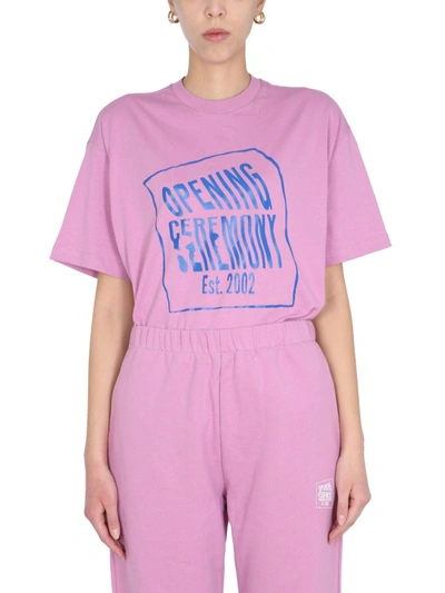 Opening Ceremony Warped Logo-print Cotton T-shirt In Pink