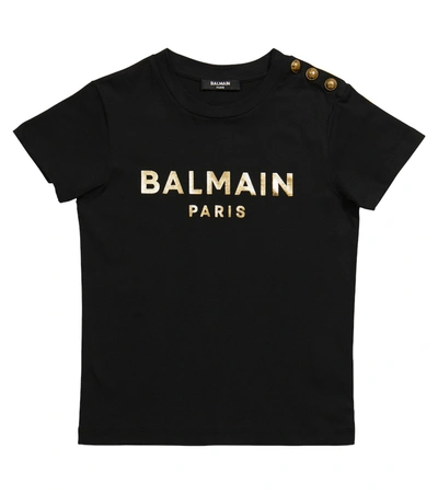 Balmain Kids White T-shirt With Buttons And Golden Metallic Logo In 100or White Gold