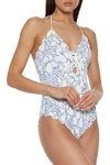 MARYSIA BROADWAY SCALLOPED FLORAL-PRINT STRETCH-CREPE HALTERNECK SWIMSUIT,3074457345626217705