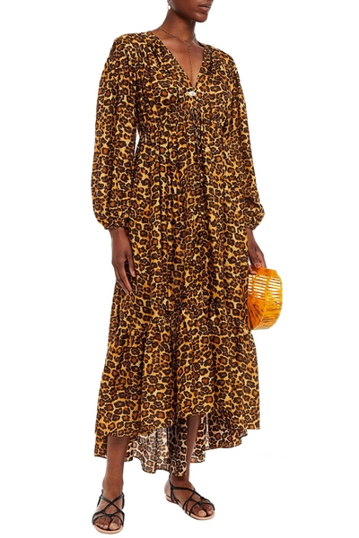 Zimmermann Amelie Gathered Leopard-print Silk Crepe De Chine Maxi Dress In Animal Print