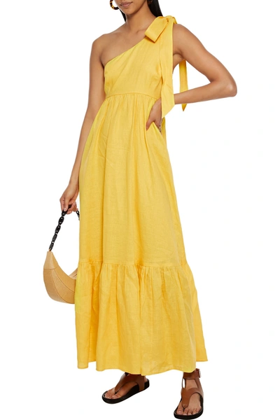 Zimmermann Juliette One-shoulder Bow-detailed Linen Maxi Dress In Yellow