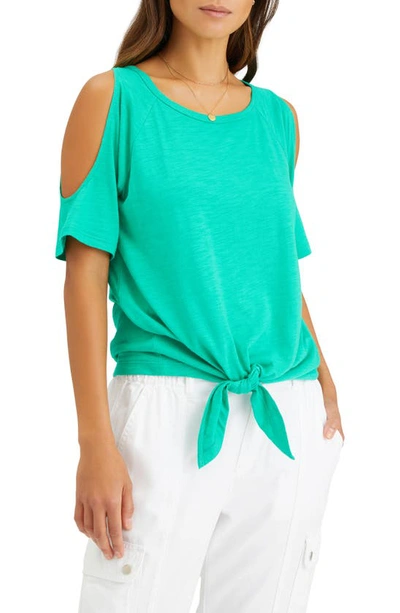 Sanctuary Lou Cold Shoulder Cotton Blend Top In Beach Green