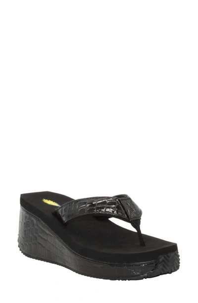 Volatile Frappachino Wedge Flip Flop In Black Crocodile Print