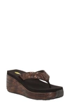 Volatile Frappachino Wedge Flip Flop In Brown Crocodile Print