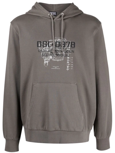 Diesel Slogan-print Cotton Hoodie In Grey