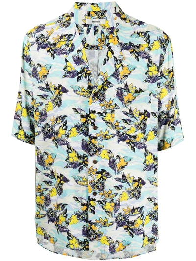 Sulvam Butterfly-print Button-up Shirt In Blau