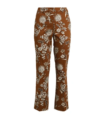 's Max Mara Scrivia Floral Stretch-cotton Cigarette Trousers In Brown