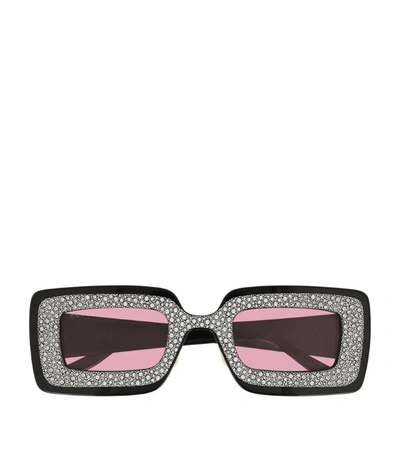 Gucci Embellished Rectangular Sunglasses In Black