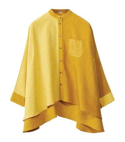Loewe Oversized Embroidered Two-tone Linen And Silk-blend Shirt In Yellow