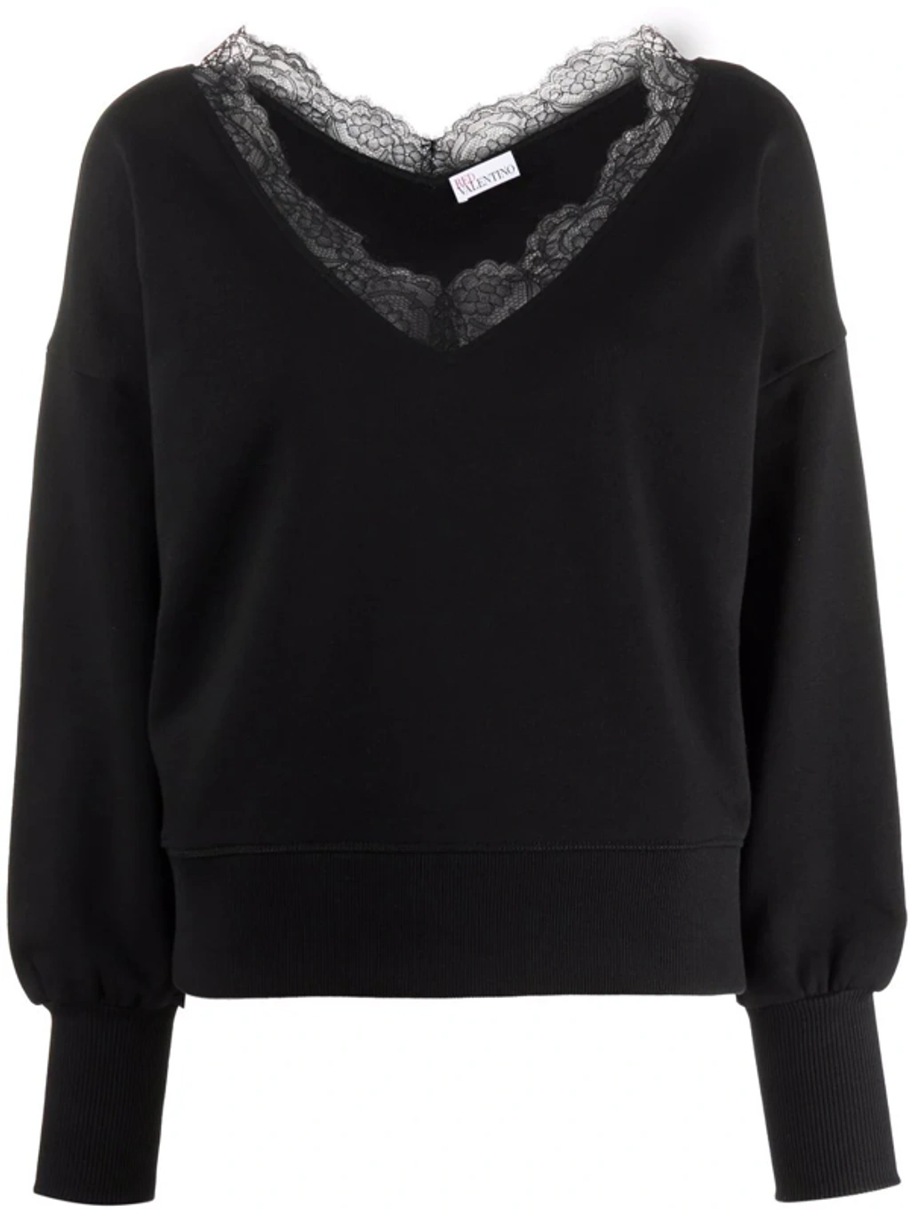 Red Valentino Lace Trim Wool & Cashmere V-neck Sweater In Black
