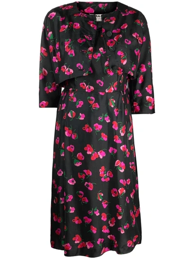 Pre-owned A.n.g.e.l.o. Vintage Cult 1950s Floral Dress And Jacket Set In Black