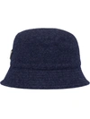 Prada Logo Patch Denim Bucket Hat In Blue