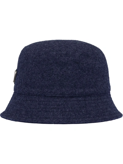 Prada Logo Plaque Wool Bucket Hat In Blue