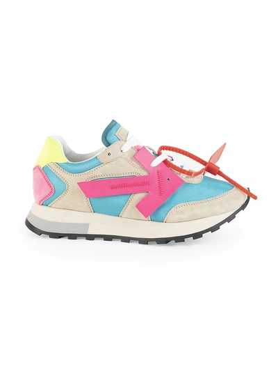 Off-white Women's Hg Runner Mixed-media Suede Sneakers In White Fuschia