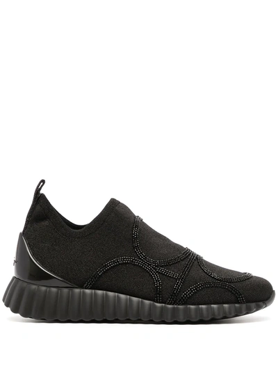 Ferragamo Fanny Perle Beaded Sock Sneakers In Technical Fabric In Black