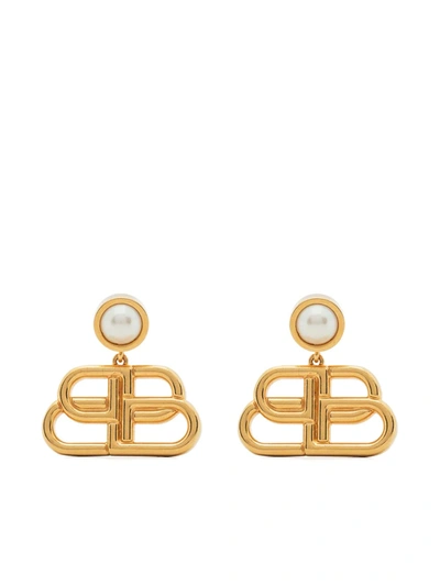Balenciaga Bb-pendant Stud Earrings In Gold