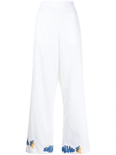Mehtap Elaidi Embroidered Wide-leg Trousers In Weiss