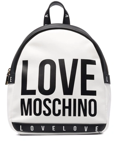 Love Moschino Backpack With All-over Contrasting Logo Print In White, Black