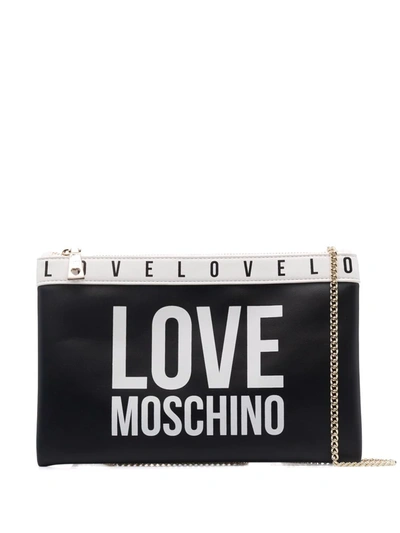Love Moschino Logo印花手拿包 In Black, White