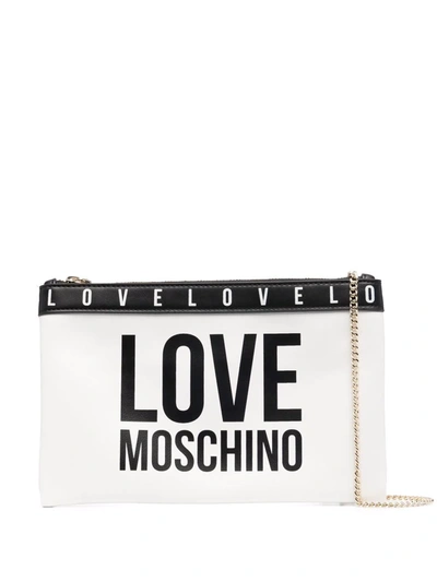 Love Moschino Logo印花手拿包 In White, Black