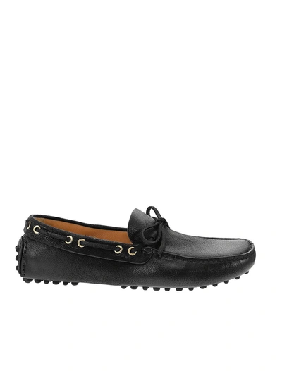 Car Shoe Leather Driving Loafers In Black