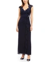 Connected Lace Column Gown In Navy