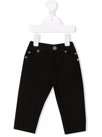 Balmain Babies' Logo-detail Skinny-cut Trousers In Black