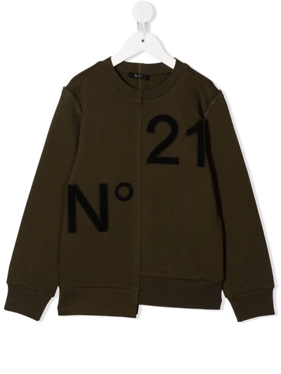 N°21 Teen Cotton Appliqué-logo Sweatshirt In 绿色