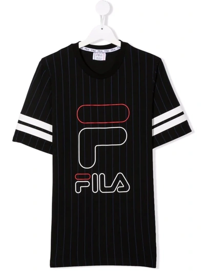 Fila Kids' Logo-print V-neck T-shirt In Black