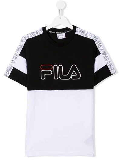 Fila Kids' Logo-tape Cotton T-shirt In White