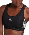 Adidas Originals Adidas Training 3 Stripe Medium Support Sports Bra In Black In Black/white