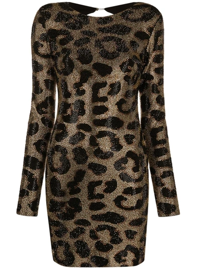 Philipp Plein Leopard-print Studded Dress In 黑色